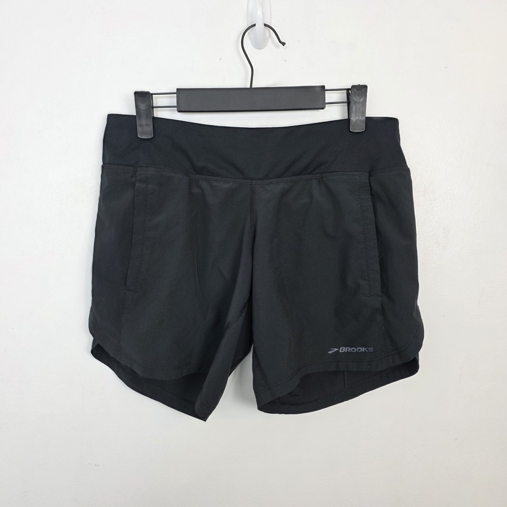 Brooks Black Athletic Running Shorts with Reflective Logo